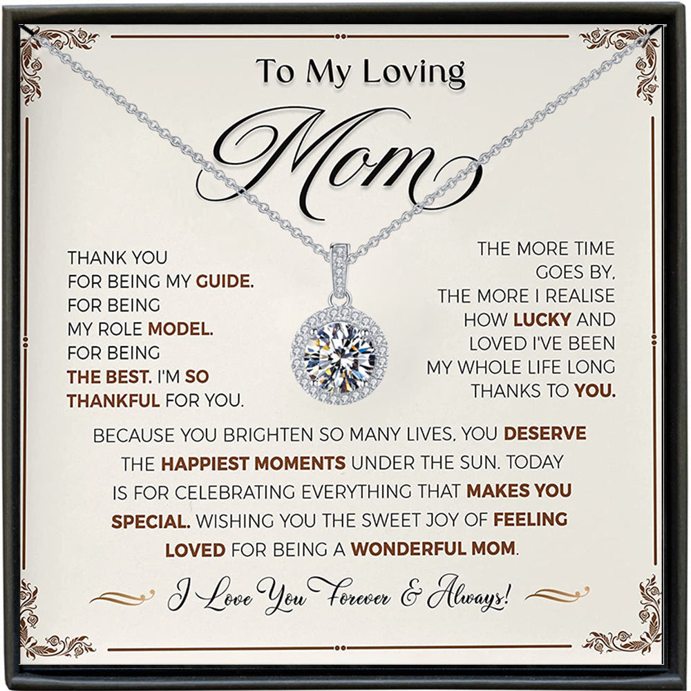 Exquisite light luxury diamond-encrusted full moon design gift box pendant necklace for a great mother