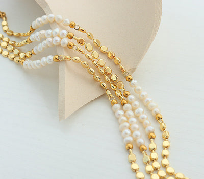 18K gold noble light luxury pearl stitching flat bead design bracelet - Syble's