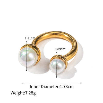 18K gold fashionable personality matching large and small pearl design ring - Syble's