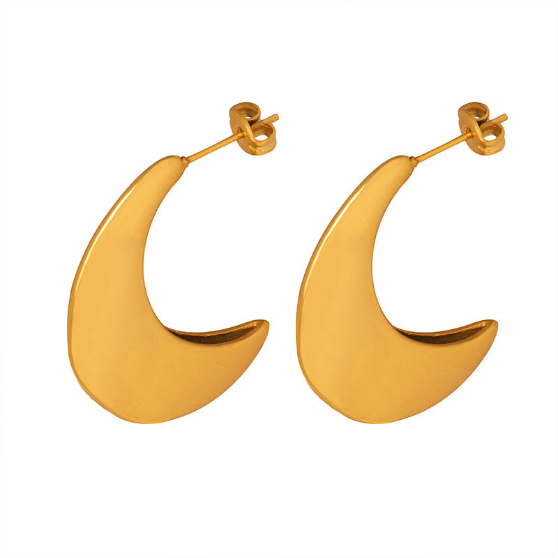 18K Gold Fashion Simple Moon Shape Design Versatile Earrings