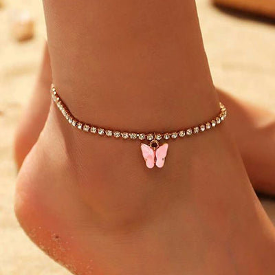 Exquisite fashion diamond with butterfly pendant beach style all-match anklet - Syble's