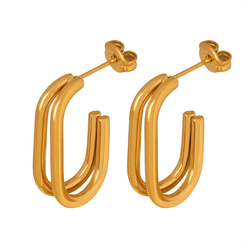 18K Gold Exquisite Simple Oval Design Versatile Earrings