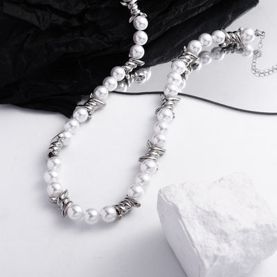 Trendy fashion stitching with pearl design punk style all-match necklace - Syble's