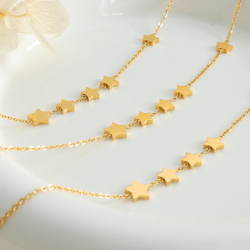 18K gold exquisite vintage star-shaped necklace with tassel design and versatile - Syble's