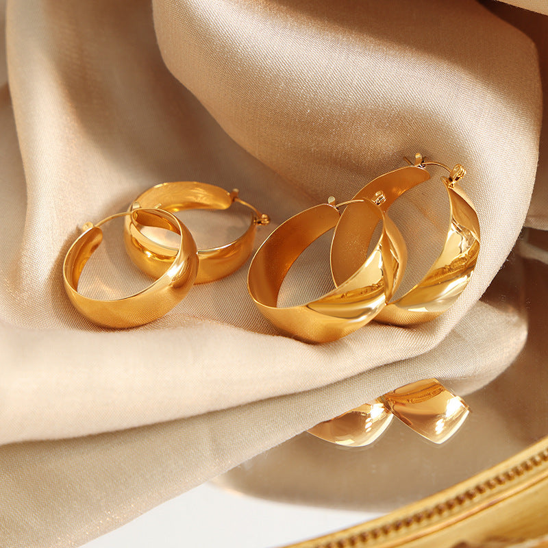 18K Gold Simple Fashion Ring Design Versatile Earrings - Syble's