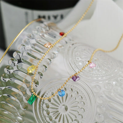 Trendy and fashionable geometric colored zircon design simple style necklace bracelet anklet set - Syble's
