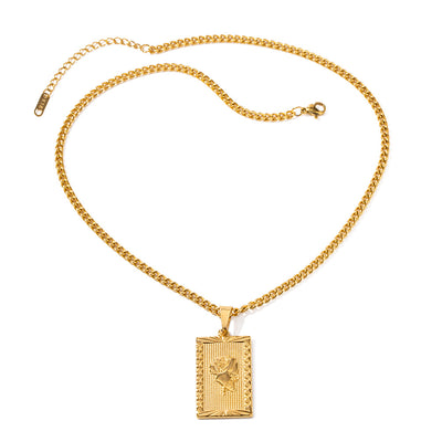18K Gold Exquisite Fashion Rectangular Rose Tag Design Necklace - Syble's