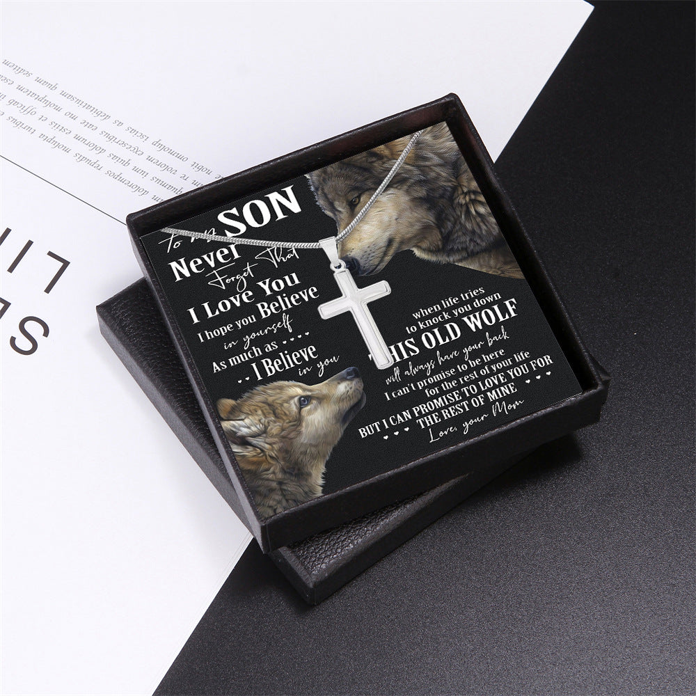 Stylish Simple Cross Gift Box Necklace for Your Amazing Son
