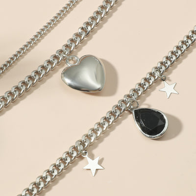 Fashion Retro Boho Double Layer Heart Star Design Anklet - Syble's