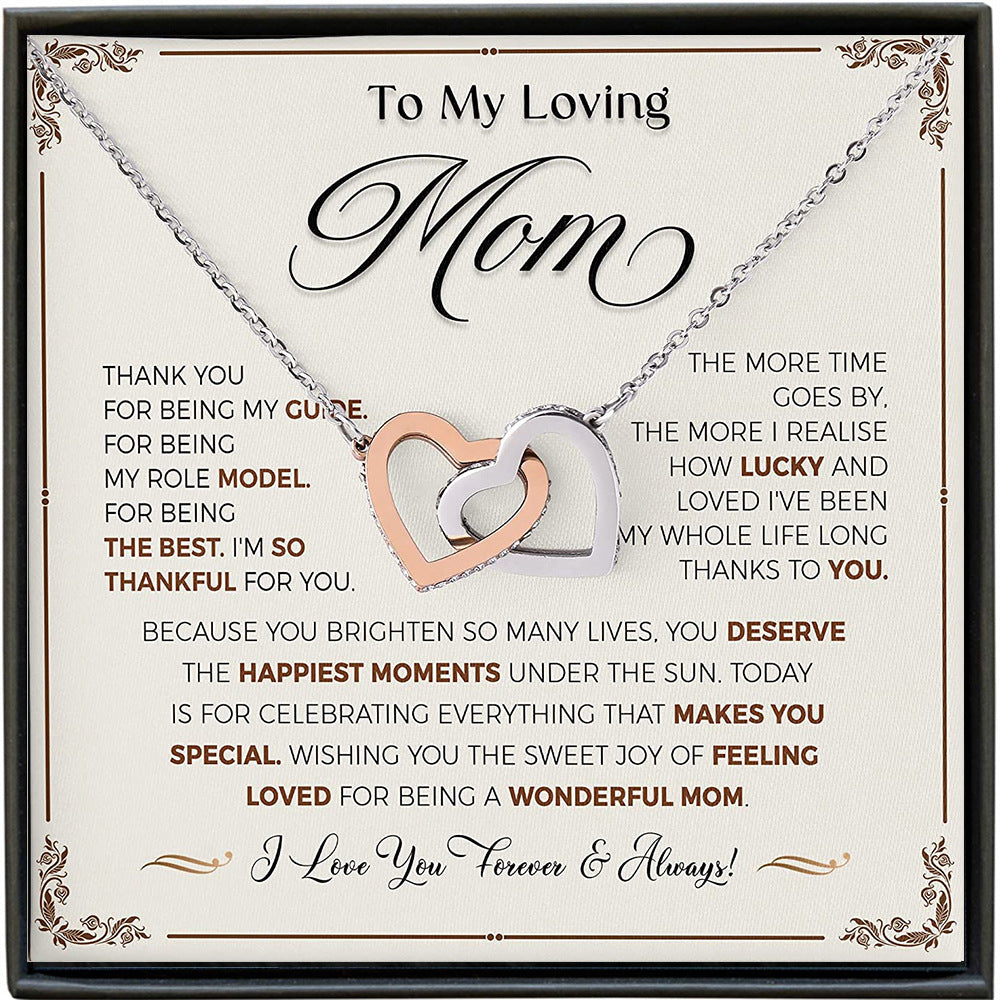 Two-color heart-to-heart double-ring diamond design gift box necklace for dear mother