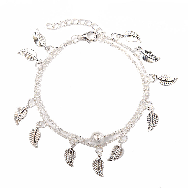 Exquisite and Fashionable Beach Style Double Fringed Leaf Design Anklet - Syble's