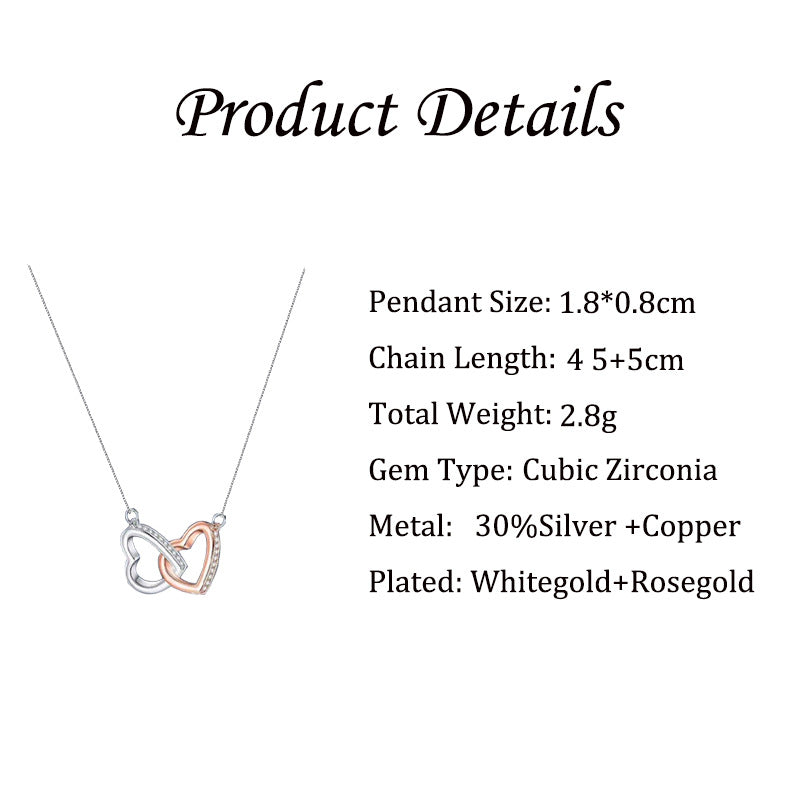 Two-color heart-to-heart double-ring diamond design gift box necklace for dear mother