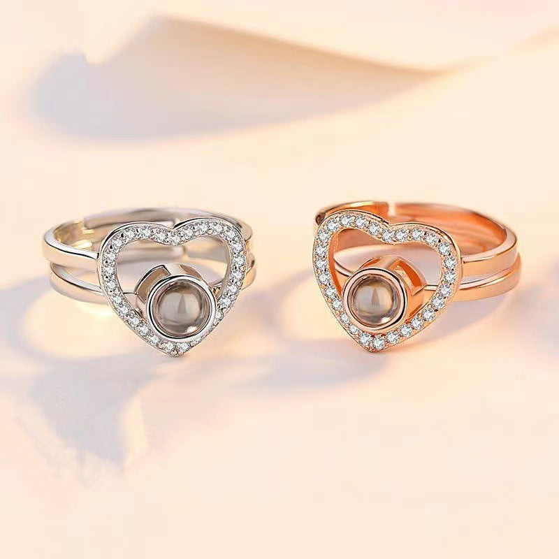 Exquisite and noble heart-shaped two-in-one diamond projection ring