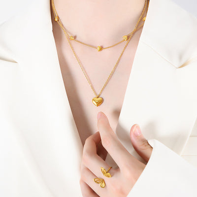 18K gold exquisite and noble double layer stacked necklace with love design and versatile necklace - Syble's