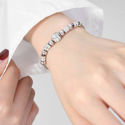 18K gold retro light luxury round bead inlaid diamond bead design bracelet - Syble's