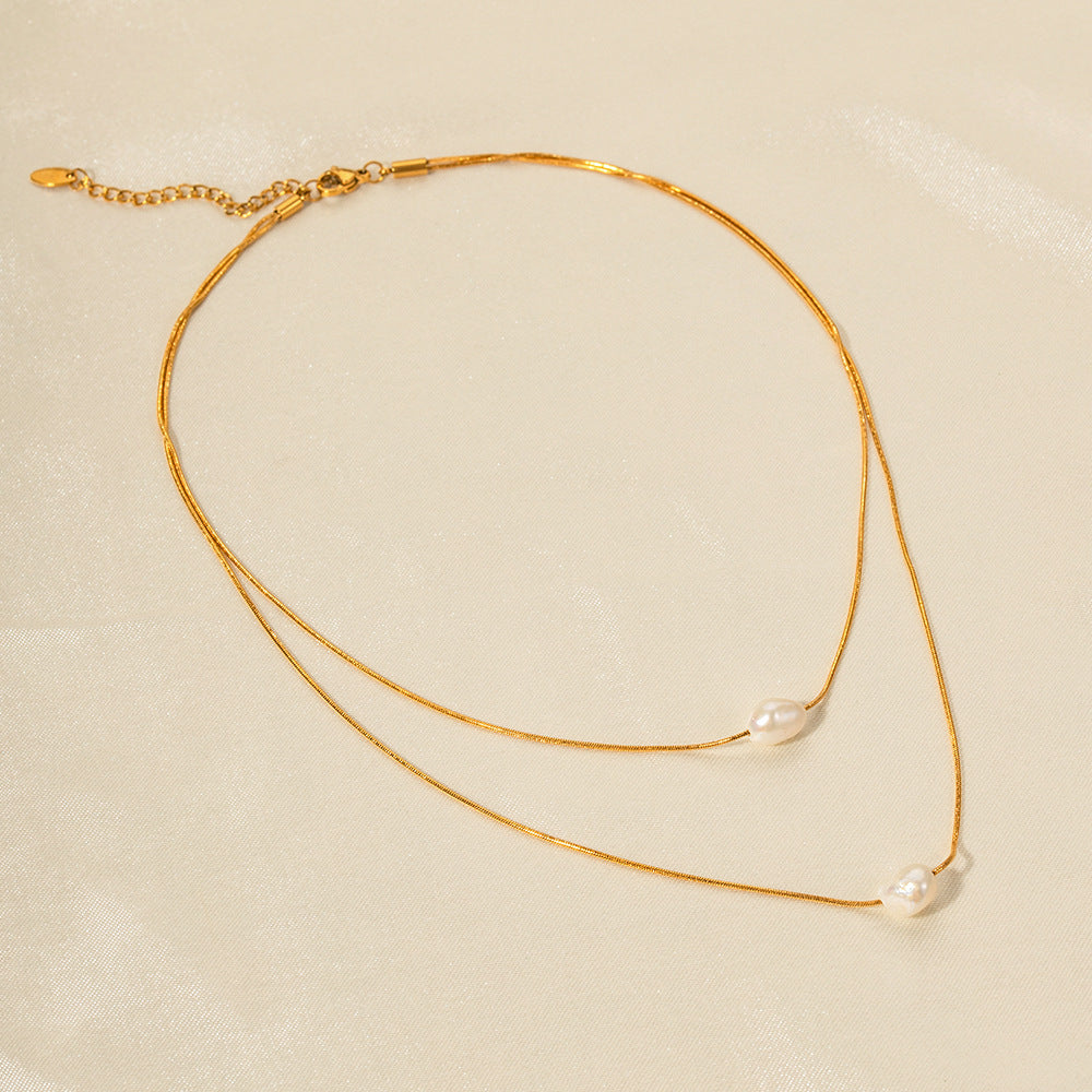 18K Gold Exquisite Simple Matching Pearl Design Versatile Necklace
