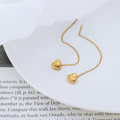 18K Gold Exquisite Noble Heart Shape Earrings with Tassel Design Simple Wind - Syble's