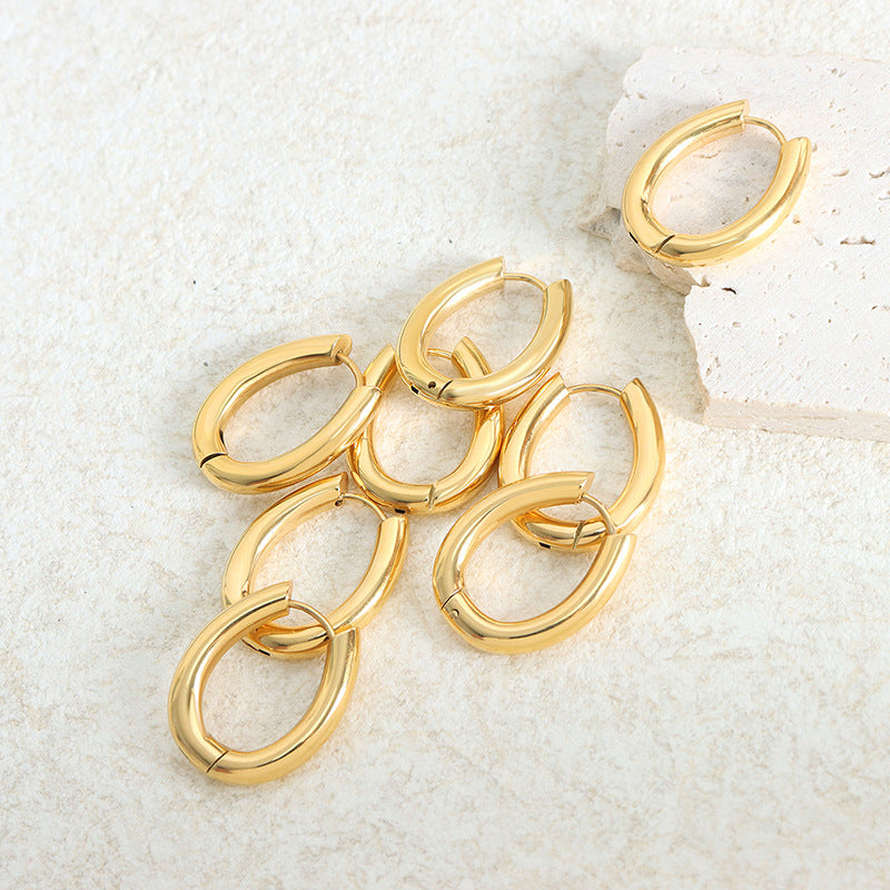 18K Gold Retro Fashion Oval Design Versatile Earrings