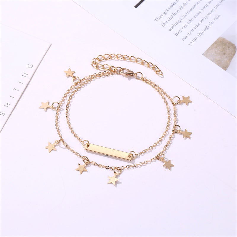 Fashionable simple double-layer five-pointed star design beach style all-match anklet - Syble's