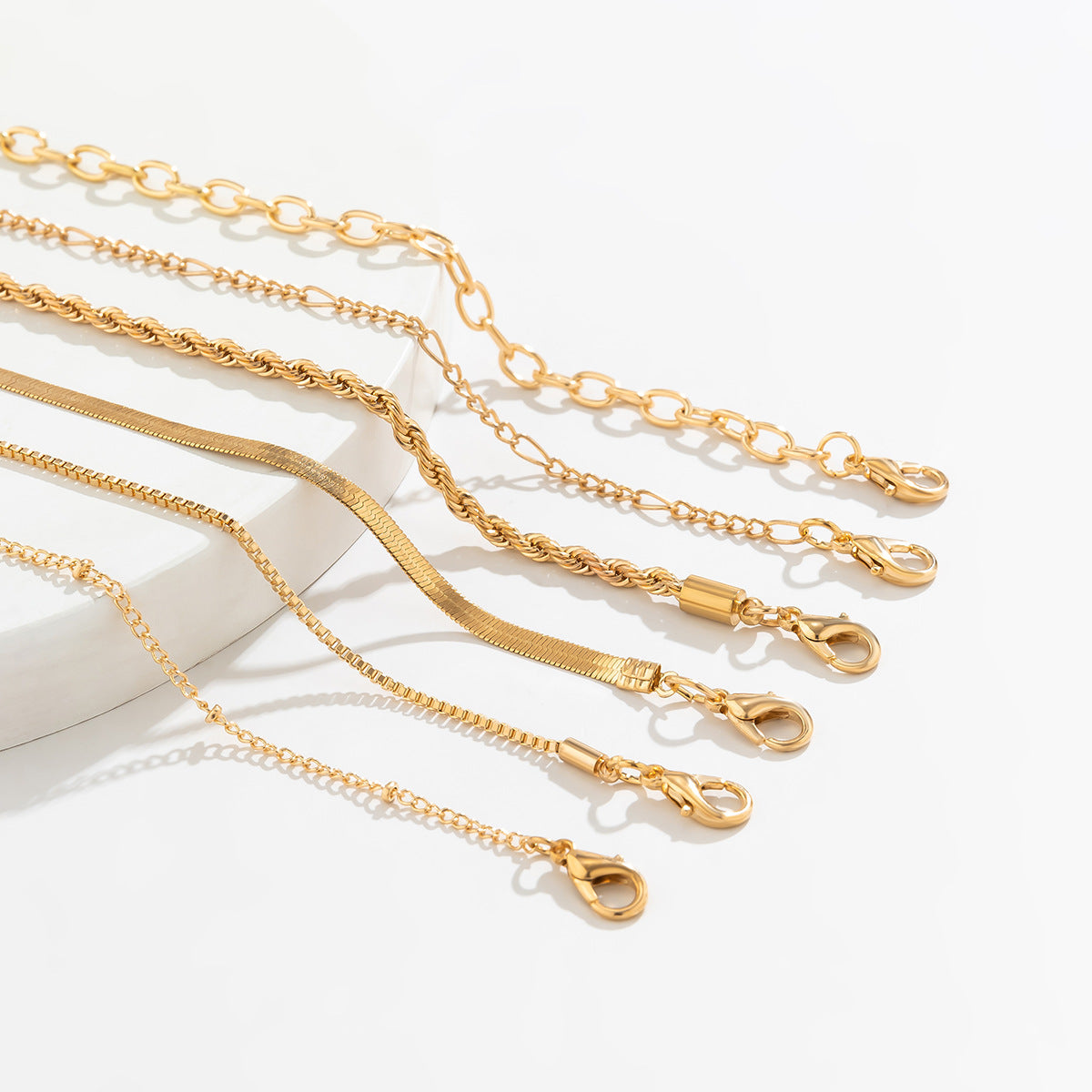 18K gold trendy simple stacked design bracelet set - Syble's