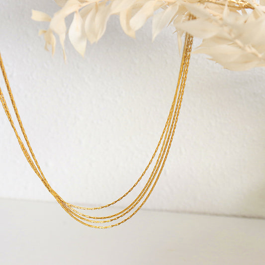 18K Gold Noble Atmosphere Thin Chain Multi-layered Design Simple Necklace