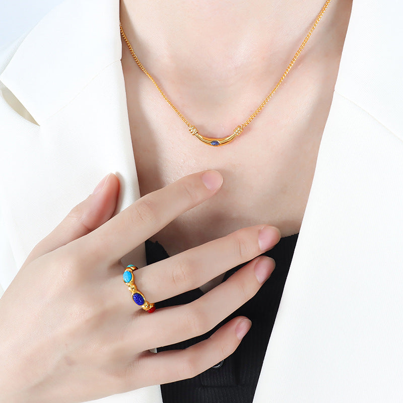 18K Gold Noble and Light Luxury Inlaid Gem Design Versatile Necklace