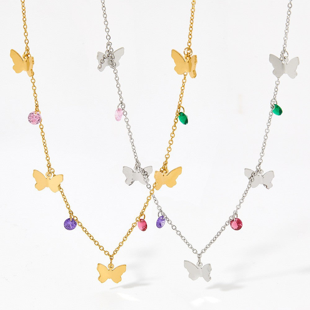 18K Gold Exquisite and Noble Collocation Butterfly and Gemstone Necklace with Frosty Design