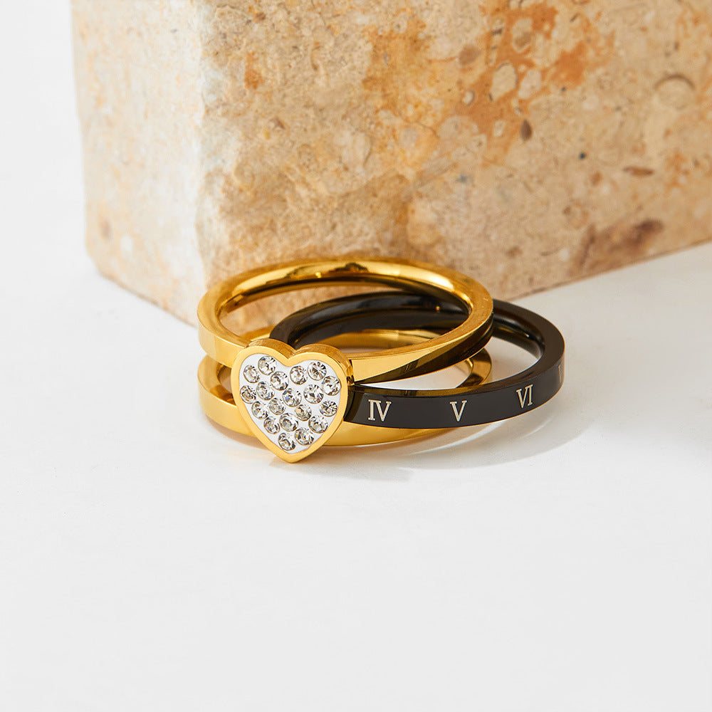 18K gold novel and trendy Roman numerals with love diamond design ring