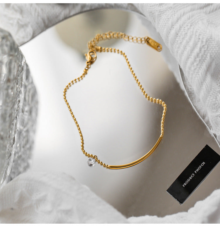 18K Gold Fashion Simple Smile Design Inlaid Zircon Versatile Anklet