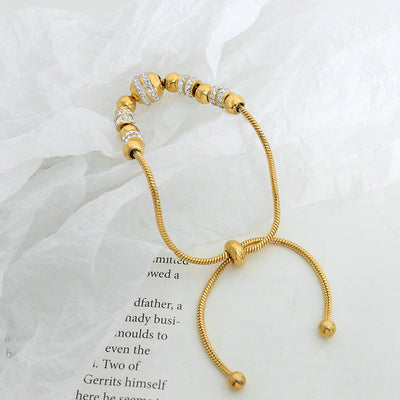 18K gold retro light luxury round bead inlaid diamond bead design bracelet - Syble's