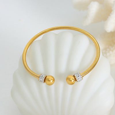 Exquisite and noble 18K gold diamond-set and round bead design versatile bracelet - Syble's