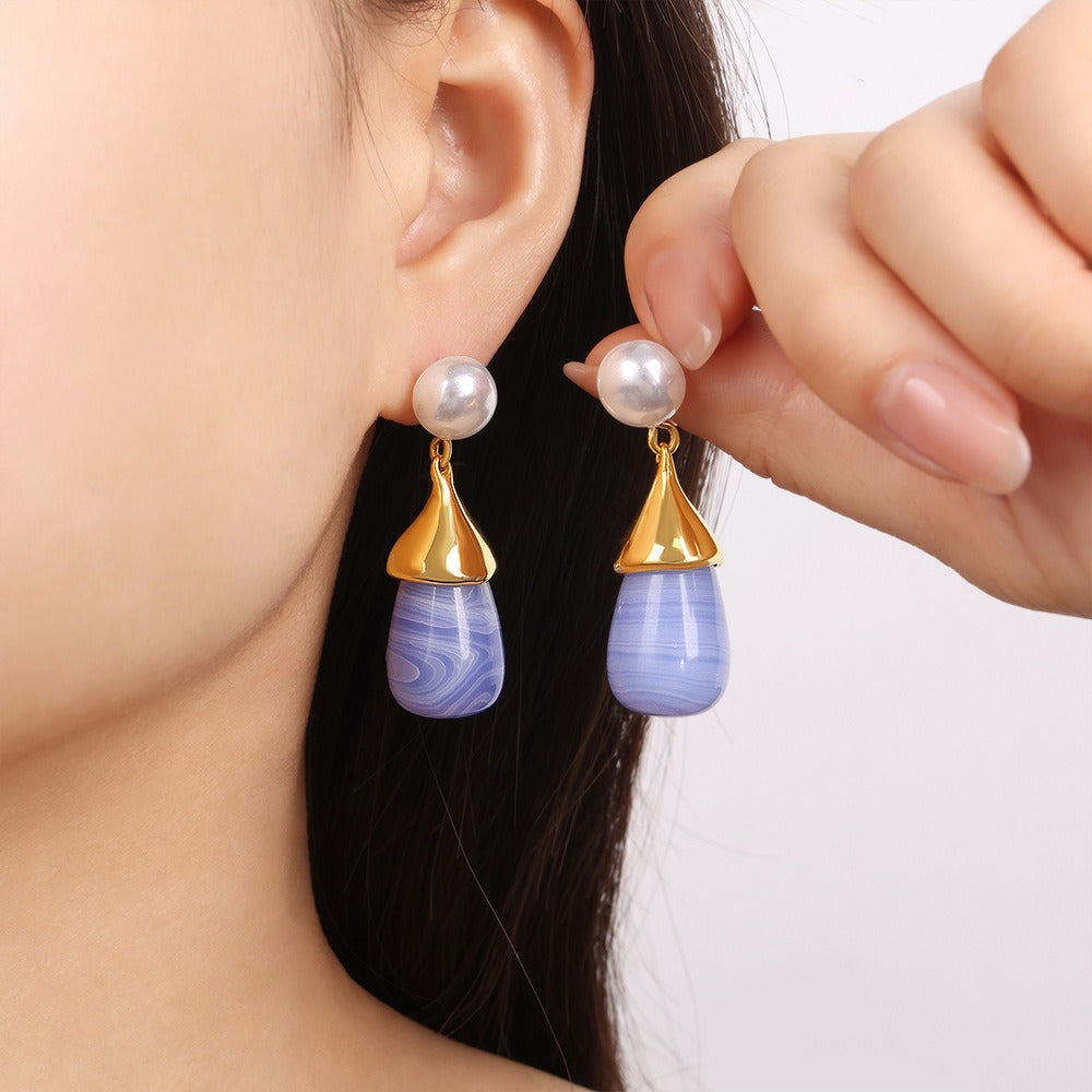 18K gold exquisite noble pearls and gemstone design versatile earrings