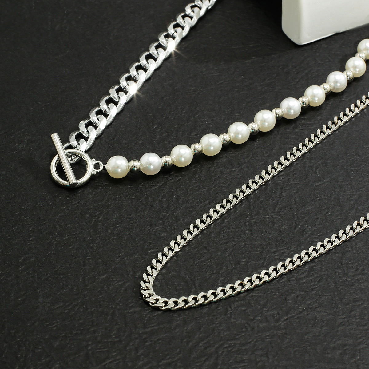 Classic Fashion Splicing Pearl Double Layer Design Hip-Hop Style Necklace