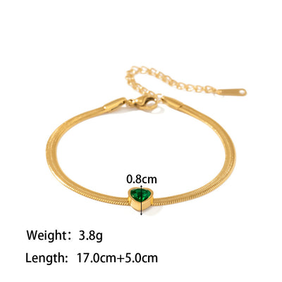 18K Gold Plated Green/White/Pink Heart Zircon Bracelet - Syble's