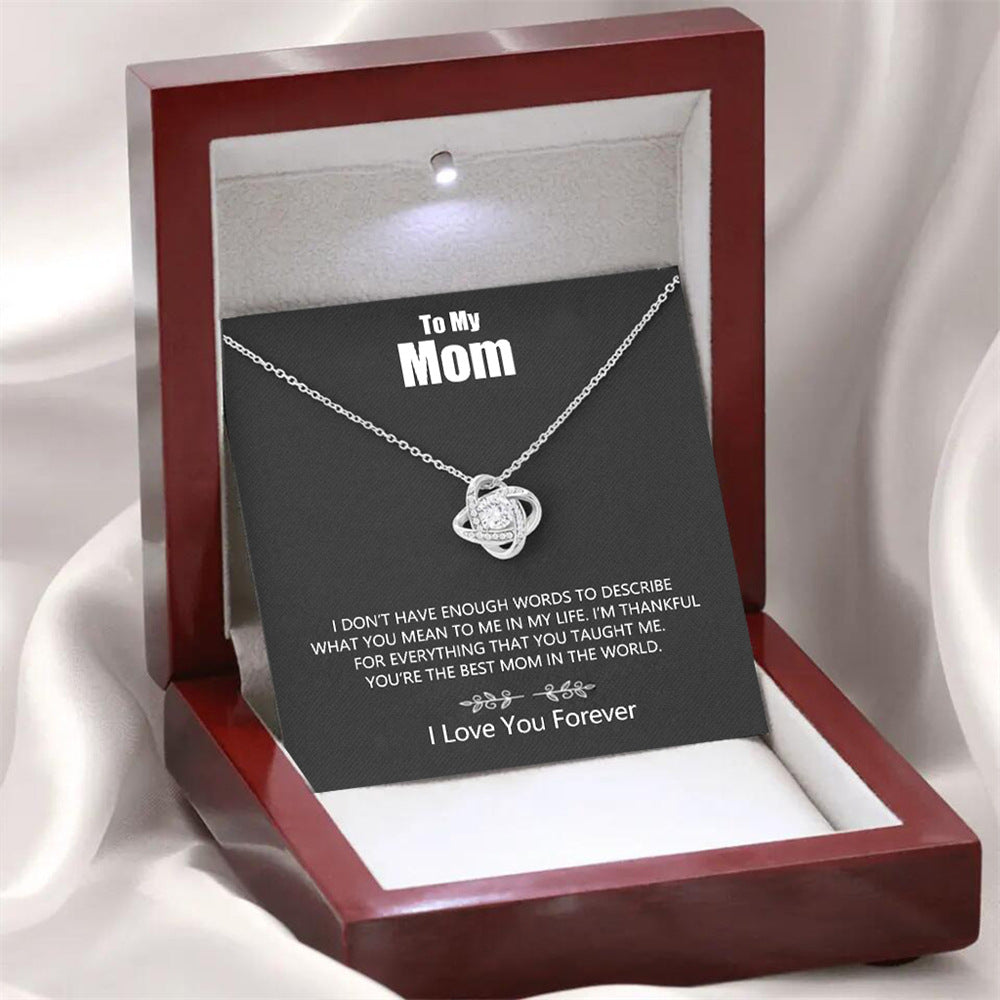 Delicate Four Leaf Clover Diamond Gift Box Pendant Necklace for a Great Mom