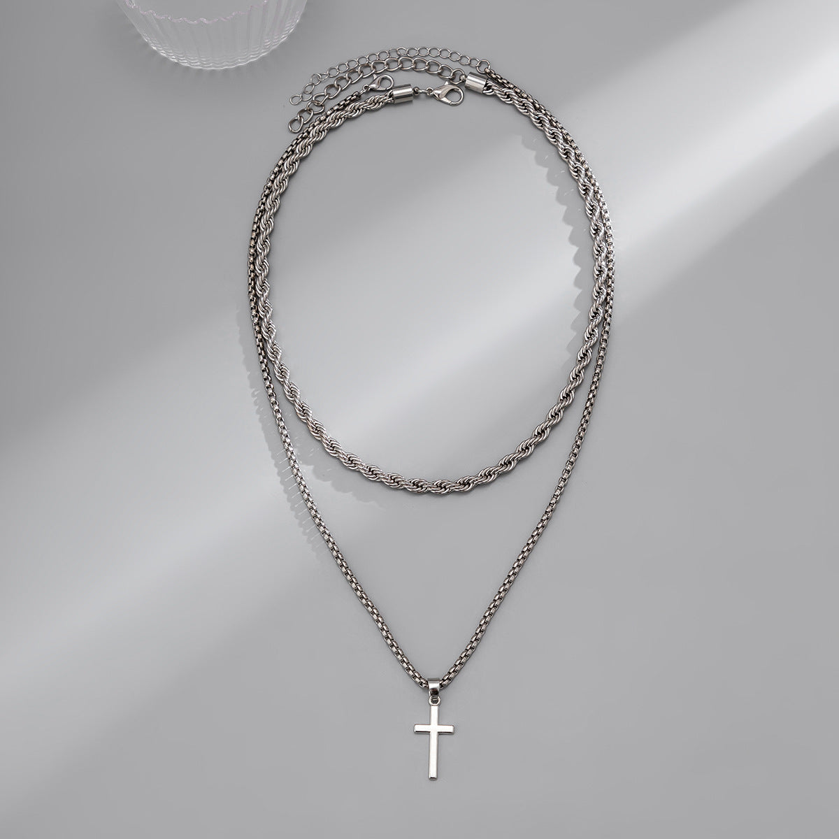 Simple fashion double stacked cross design pendant necklace - Syble's