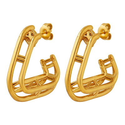 18K Gold Exquisite Simple Hollow Triangular Multi-layer Stitching Design Versatile Earrings - Syble's