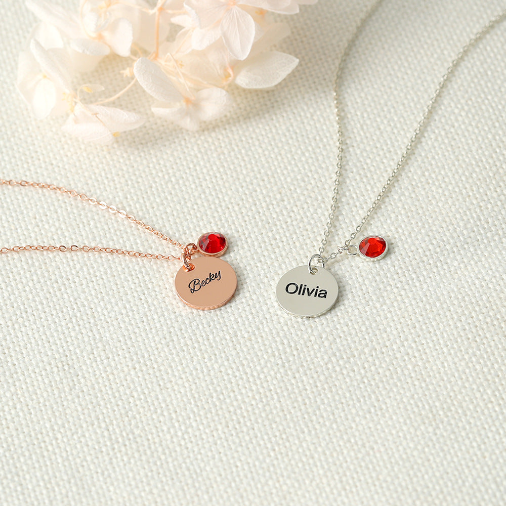 S925 Silver Simple and atmospheric round shape with birthstone can be customized name design all-match necklace - Syble's