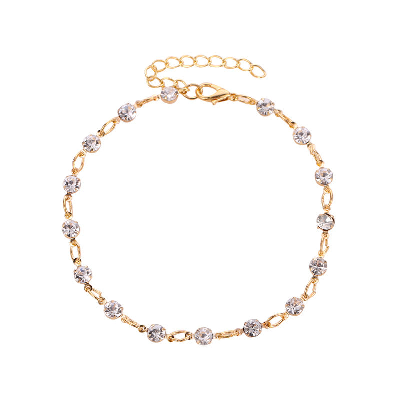 Exquisite and dazzling beach style inlaid round diamond all-match anklet
