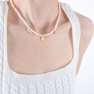 18K gold exquisite simple pearls with irregular shape design versatile necklace - Syble's
