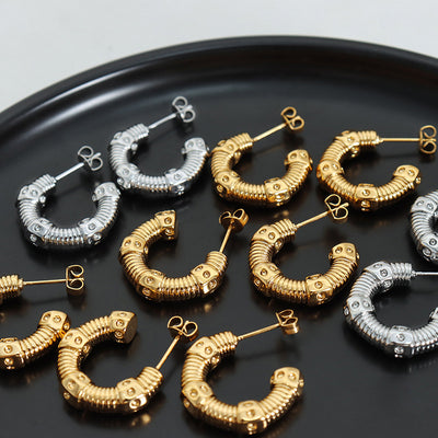 18K Gold Trendy Personalized Round Screw Design Versatile Earrings - Syble's