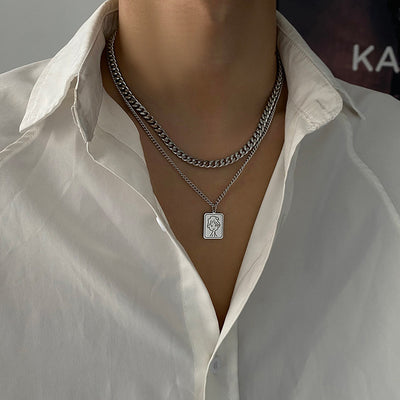 Trendy fashion double layered wear with silver little prince pendant design versatile necklace - Syble's