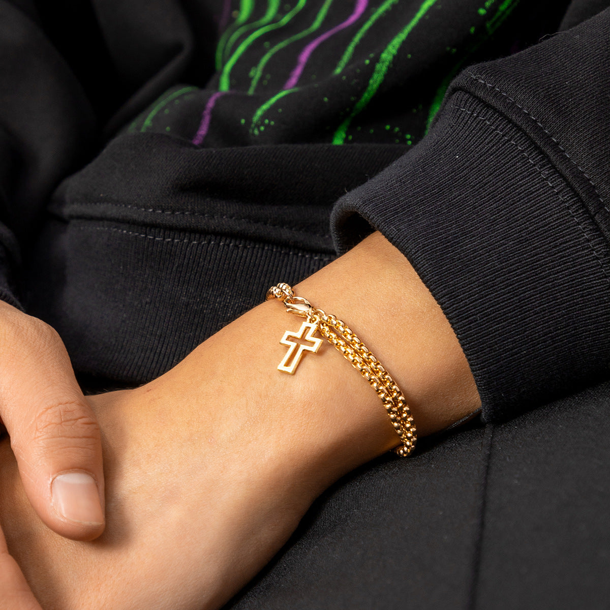 Double Hollow Cross Hip Hop Personality Jewelry