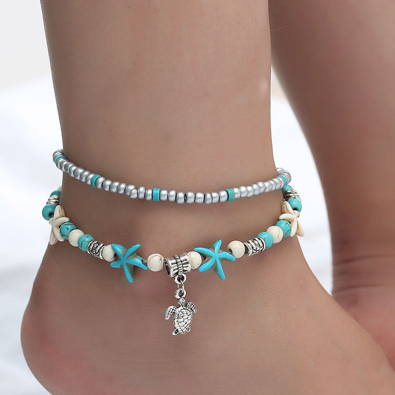 Fashion retro starfish/conch/turtle design beach style all-match anklet - Syble's
