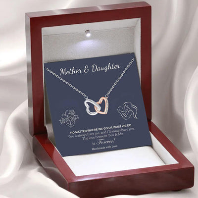 Two-Tone Diamond Paved Heart-to-Heart Double Links Gift Box Necklace for Mom or Daughter - Syble's