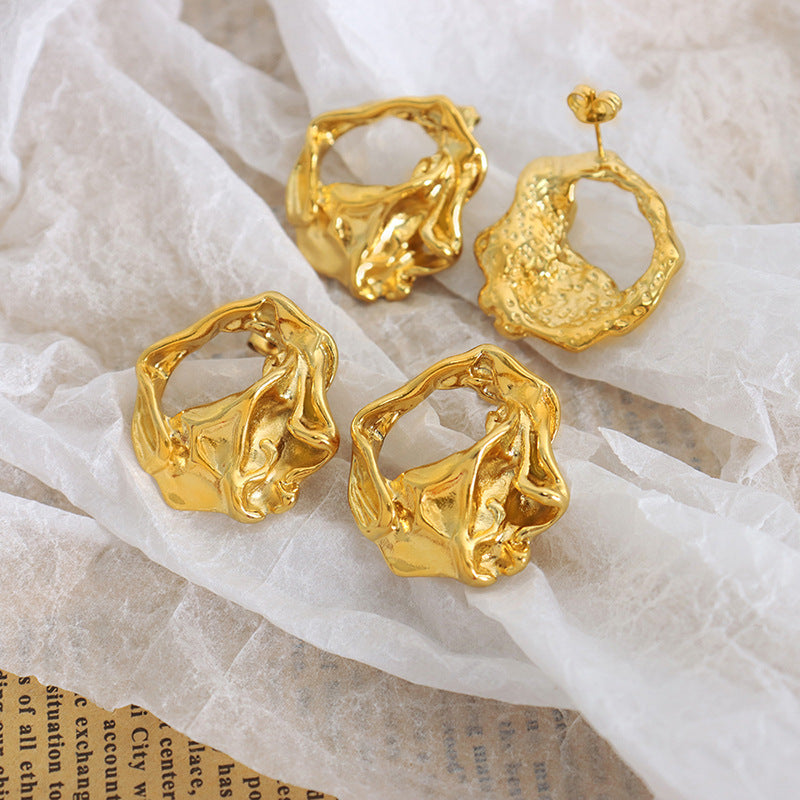 Gold  Personality Irregular Embossed Earrings | Syble's - Syble's