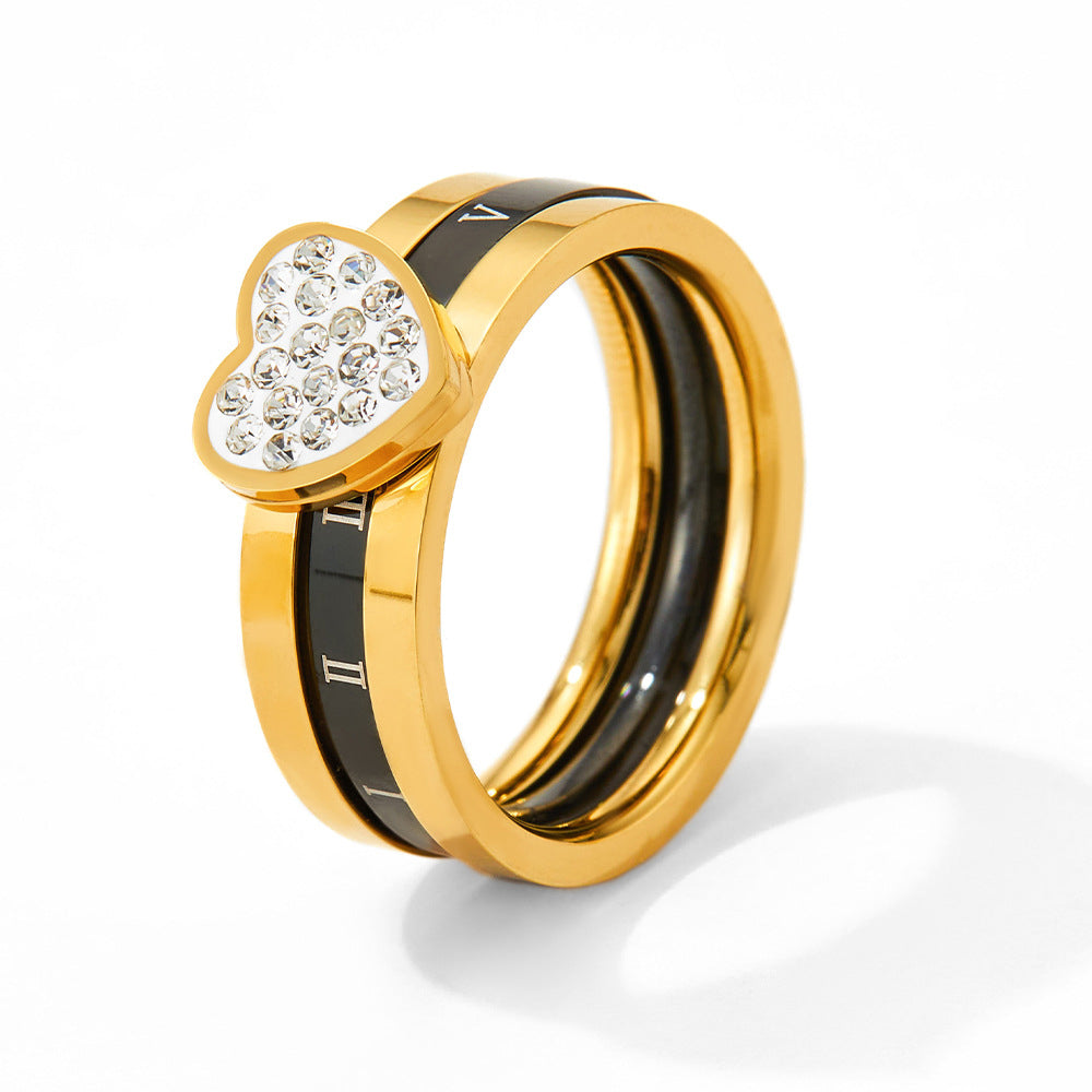 18K gold novel and trendy Roman numerals with love diamond design ring