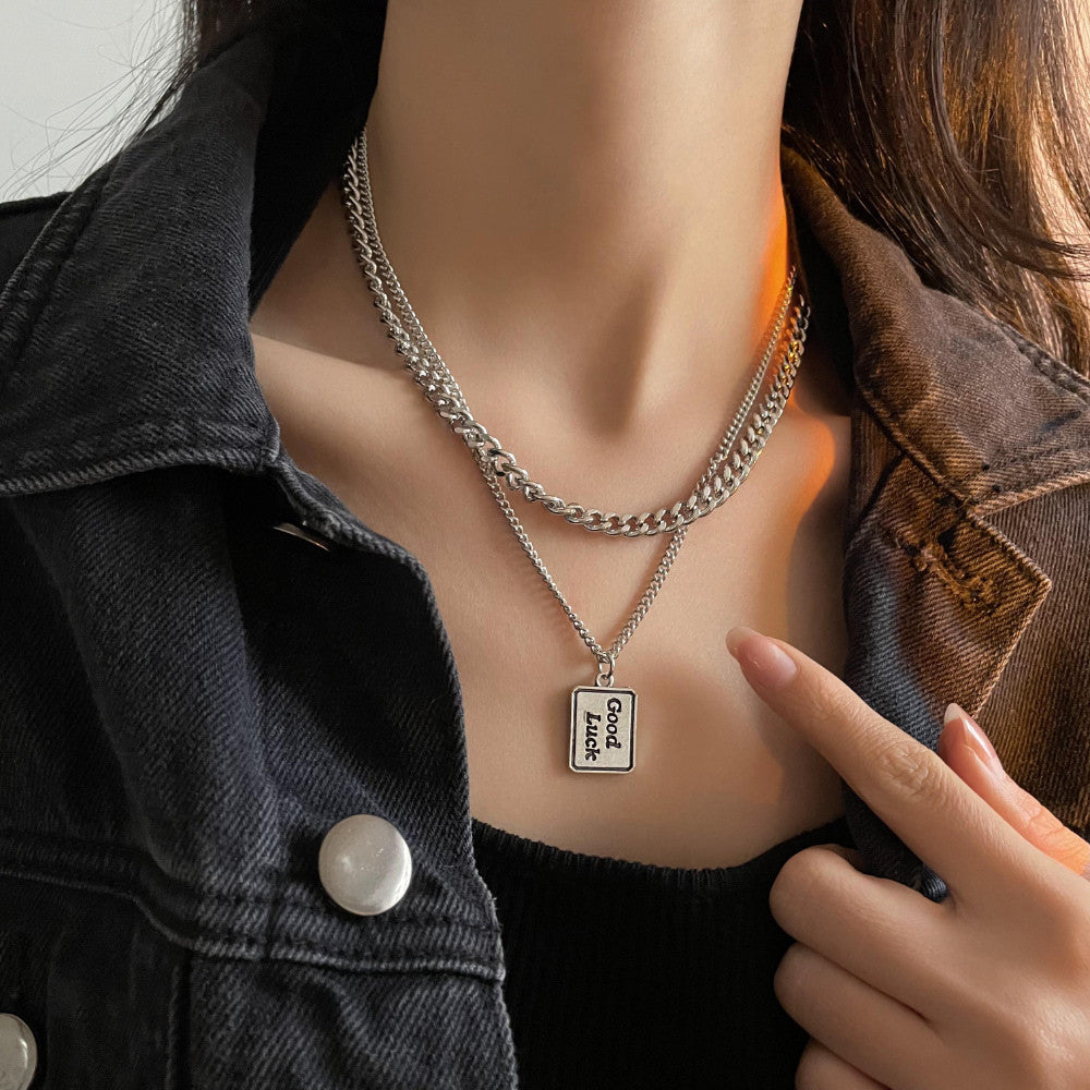 Trendy fashion double layered wear with silver little prince pendant design versatile necklace - Syble's