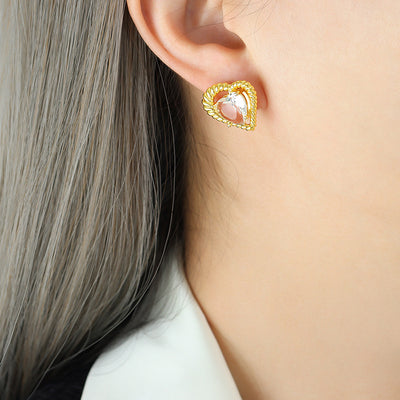 18K Gold Exquisite Dazzling Heart-shaped Inlaid Zircon Design Versatile Earrings - Syble's