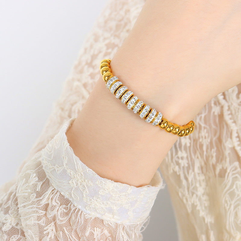18K gold noble light luxury style diamond beaded design bracelet - Syble's